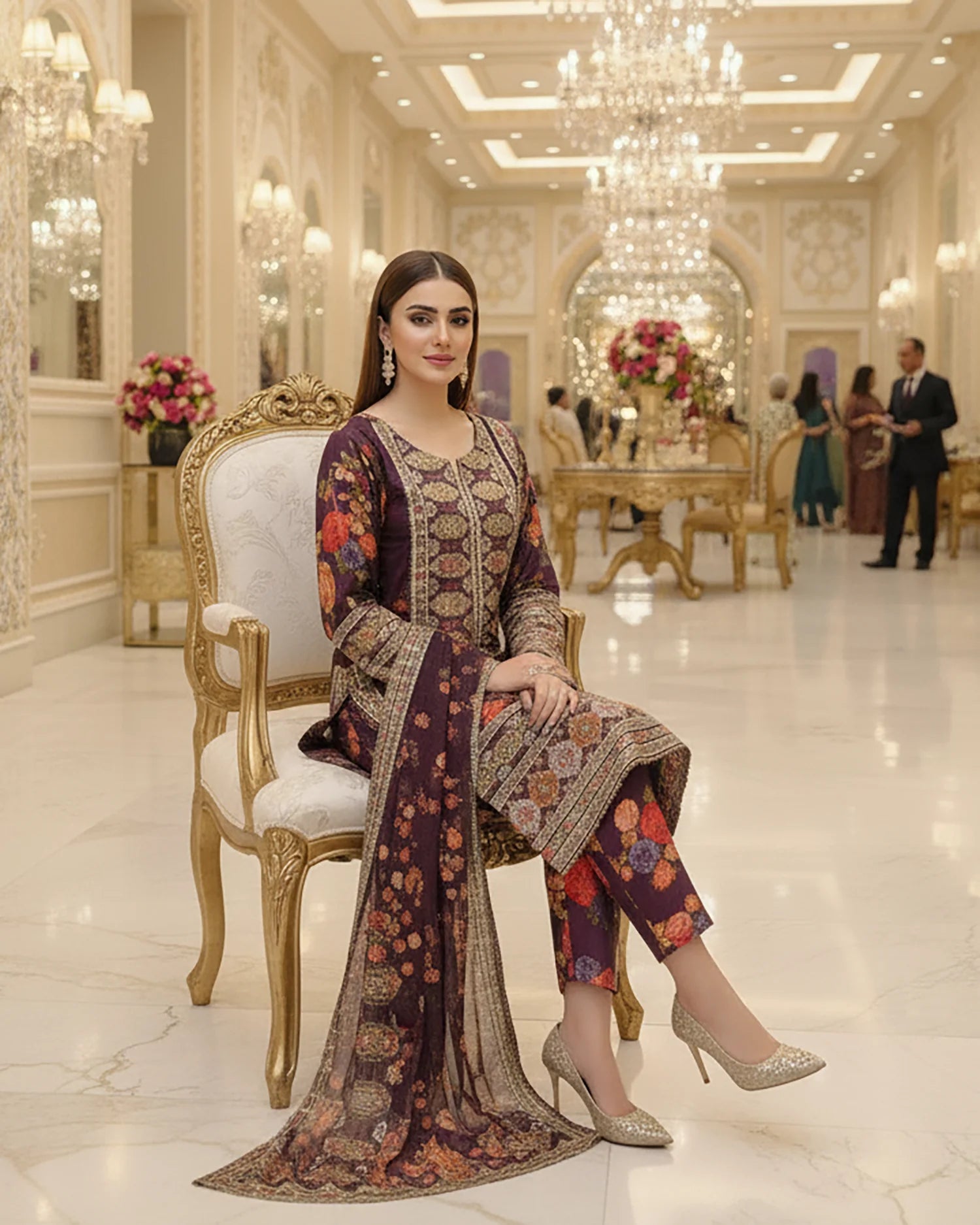 Presenting "Nimra" Designer Embroidered Printed Three Piece Suit