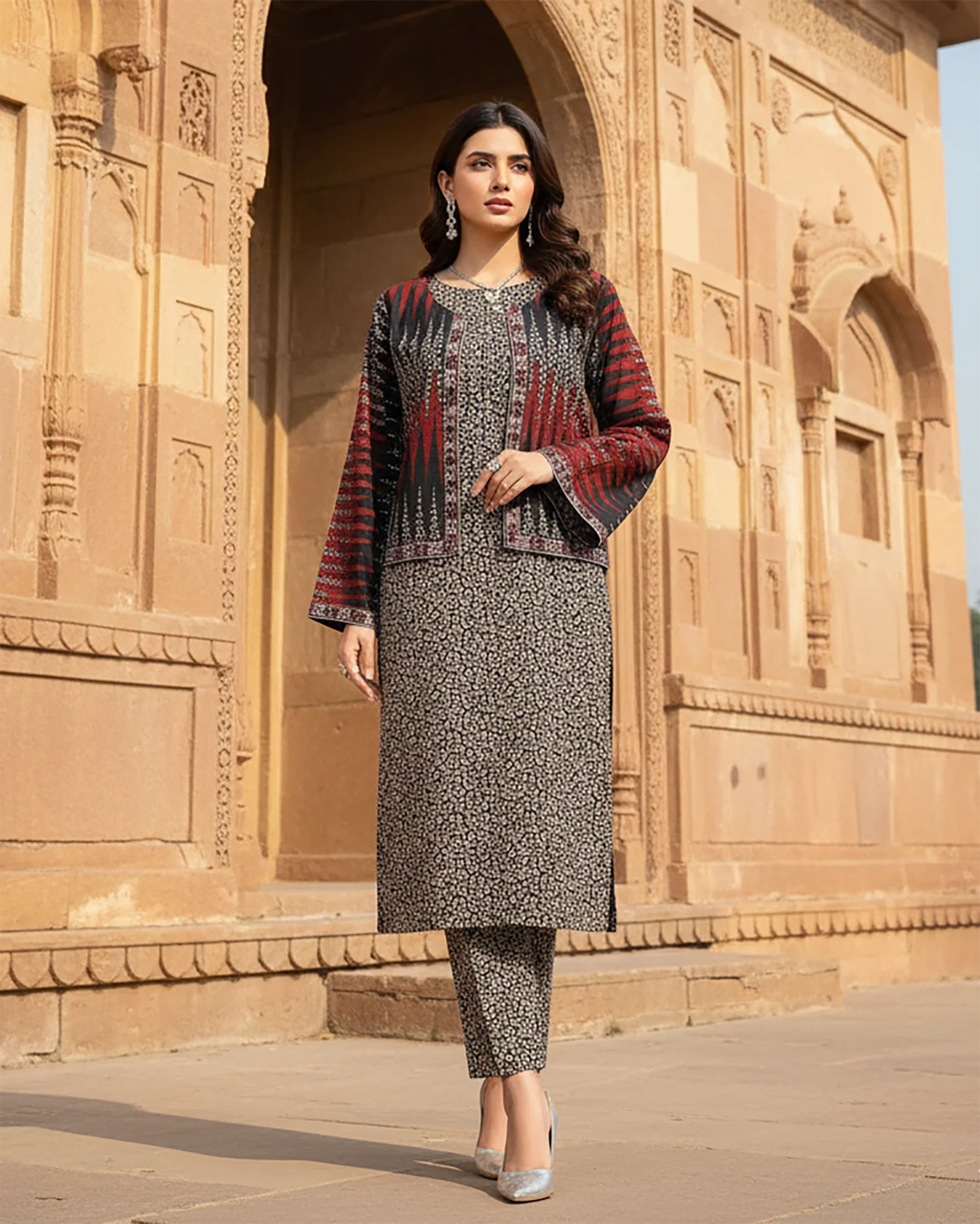 Presenting "Fusion Jacket" Digital Printed Three Pc Dress