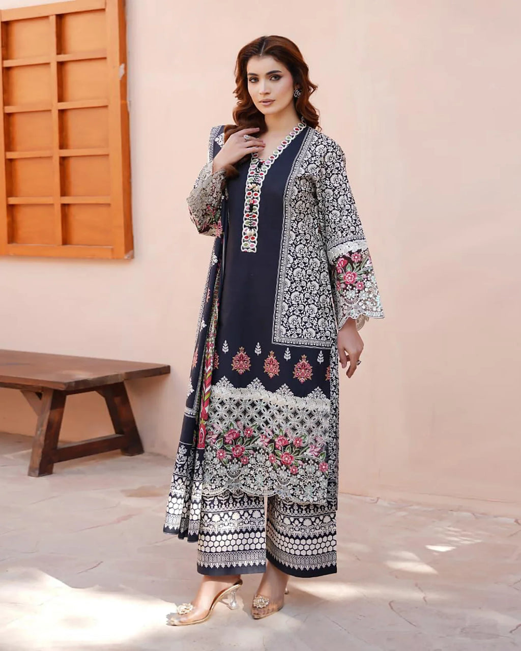 "Rangni" Designer Printed Embroidered Three Piece Suits