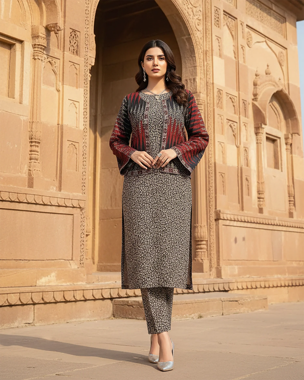 Presenting "Fusion Jacket" Digital Printed Three Pc Dress