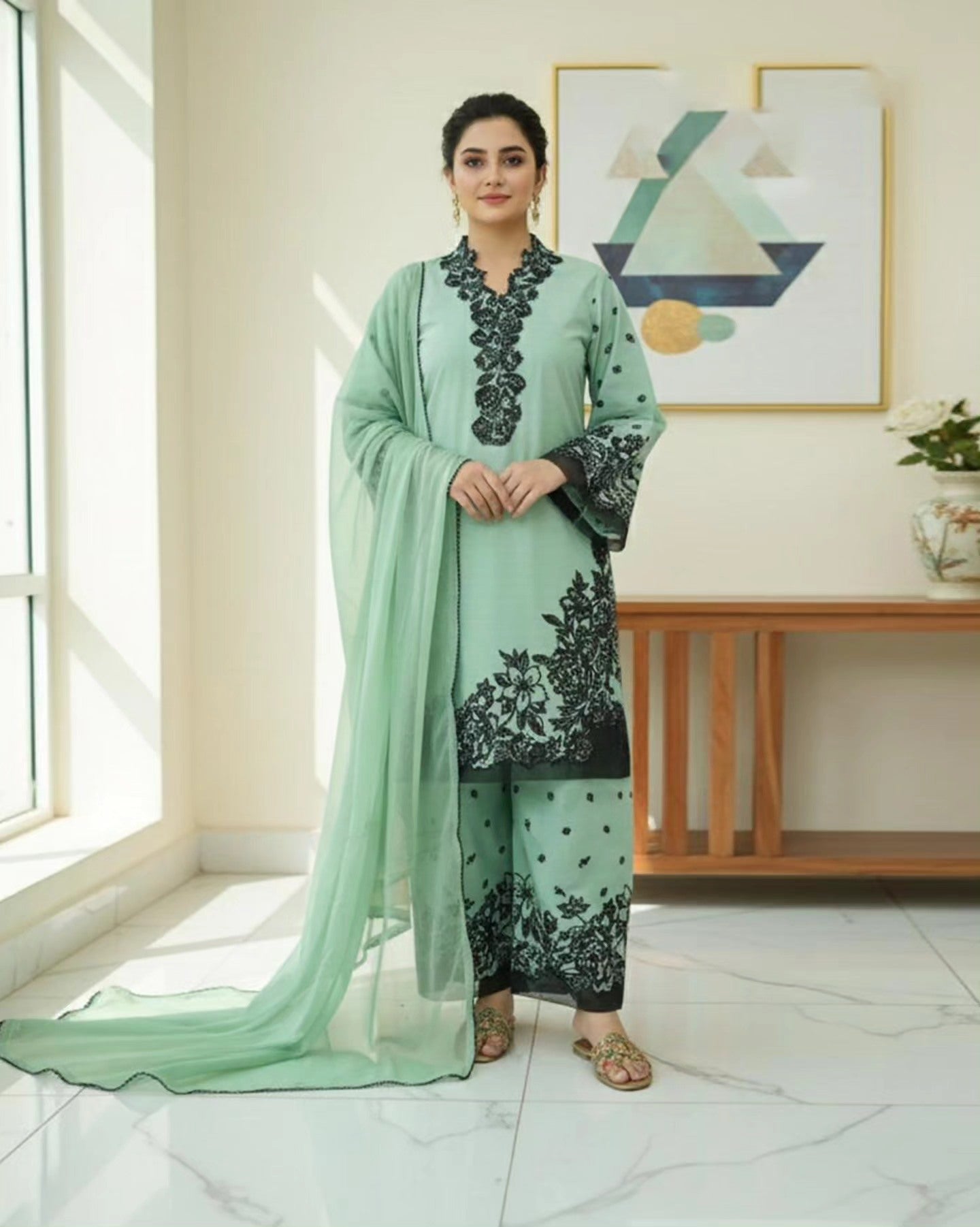 Presenting "Sumbal" Designer Embroidered Three Piece Suits