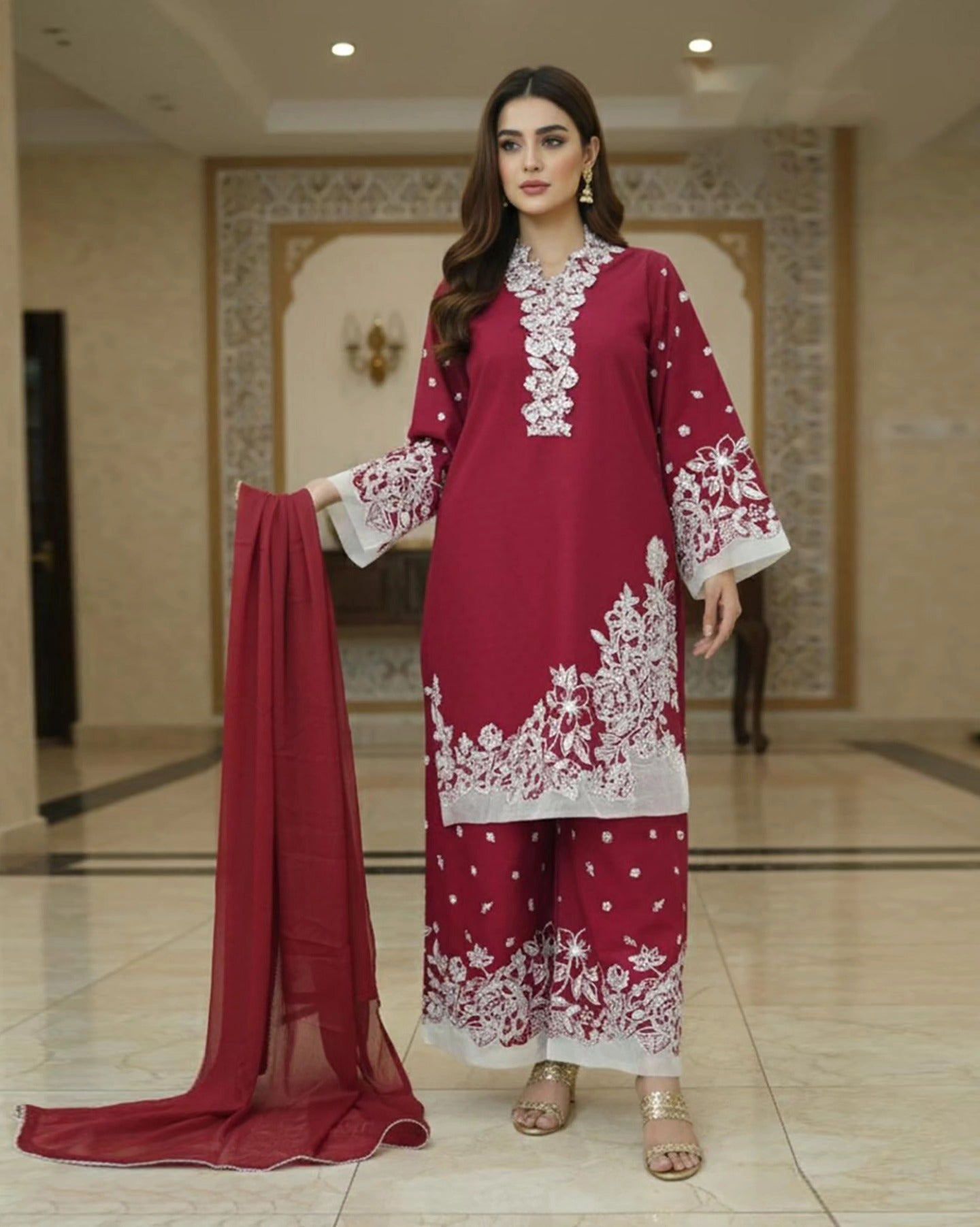 Presenting "Sumbal" Designer Embroidered Three Piece Suits
