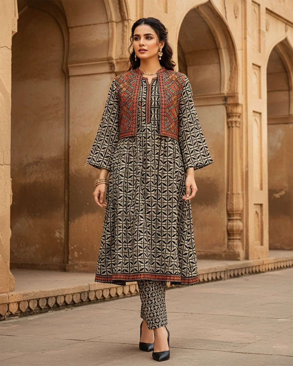 Presenting "Fusion Jacket" Digital Printed Three Pc Dress