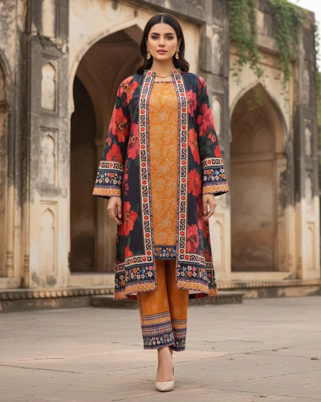 Presenting "Fusion Jacket" Digital Printed Three Pc Dress