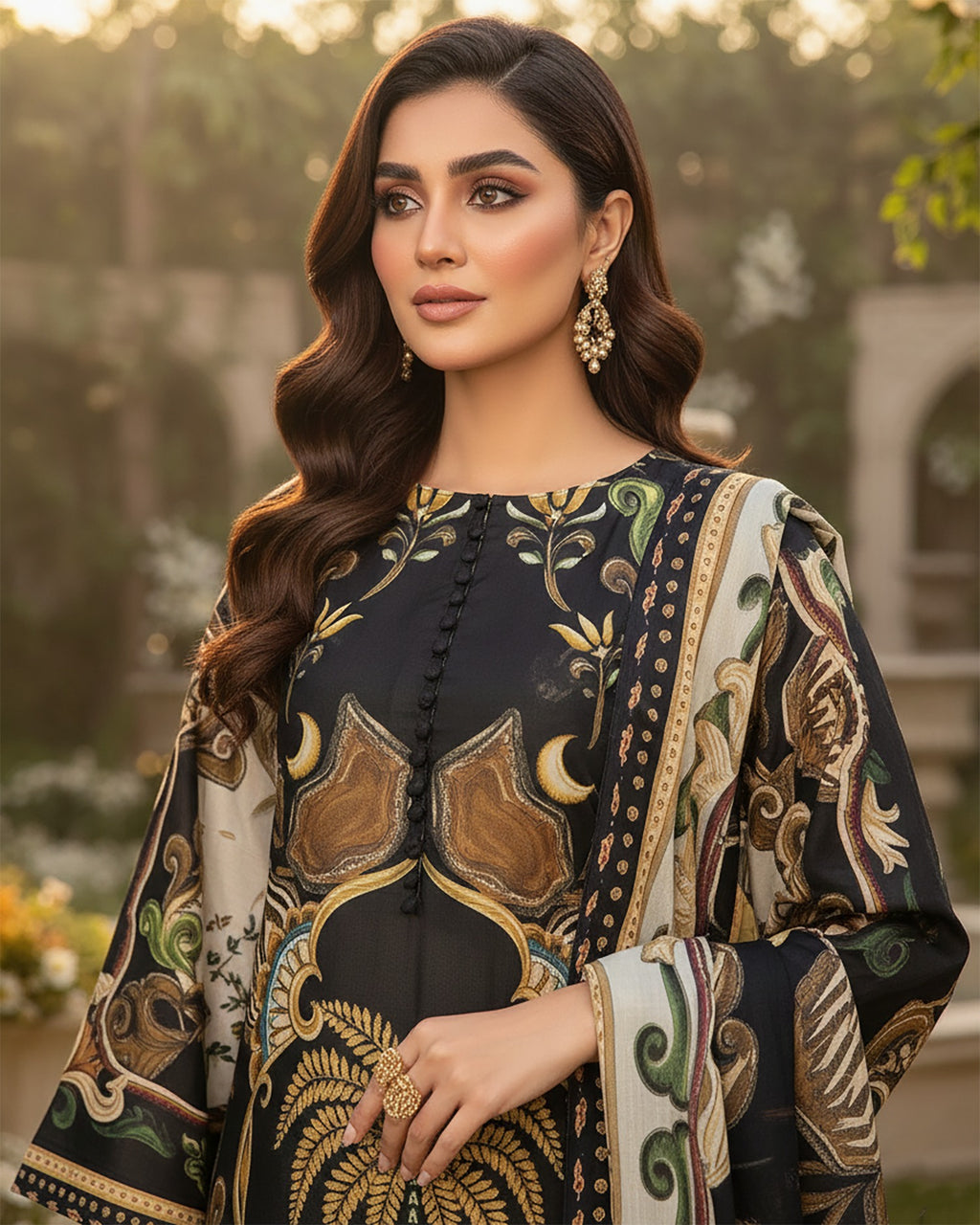 Digital Printed Long A/Line Shirt Long Three pc Suits