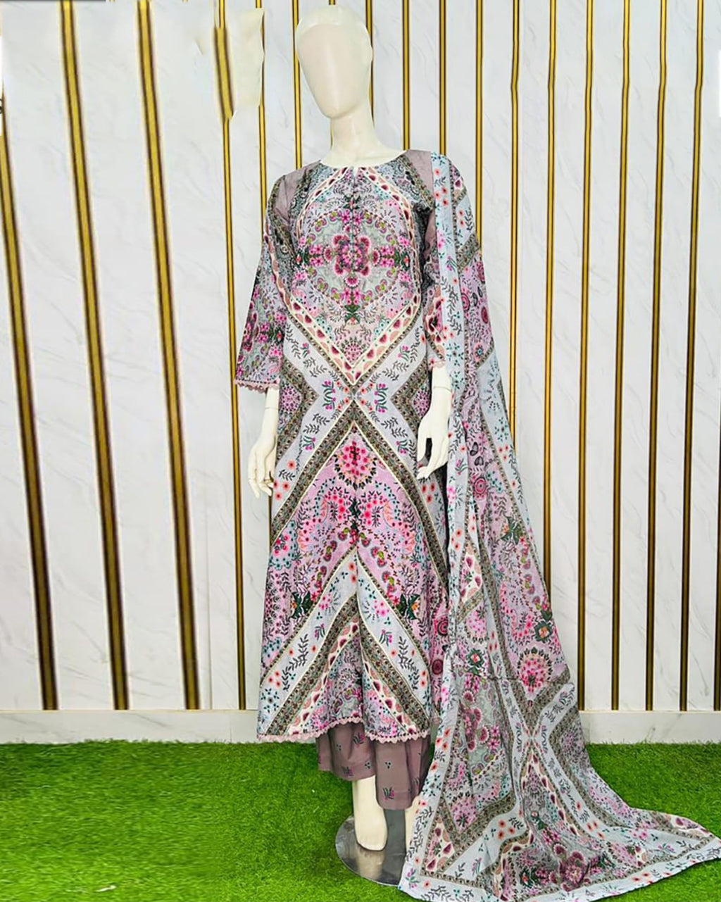 Digital Printed Long A/Line Shirt Long Three pc Suits