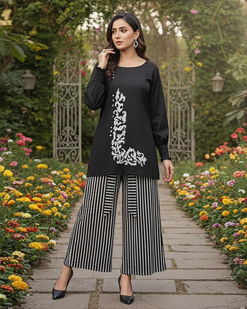 Designer Embroidered Digital Printed Three Pc Dress