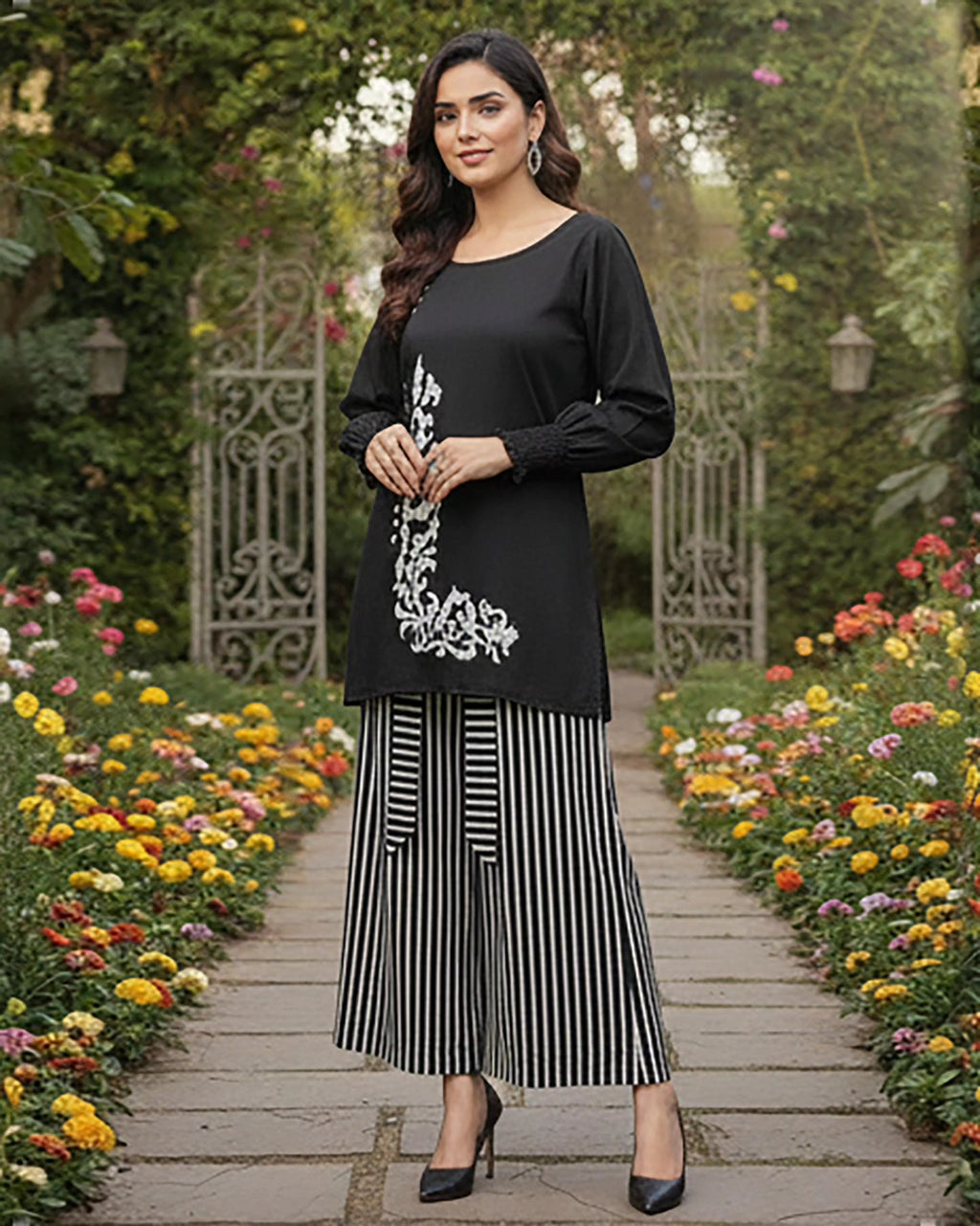 Designer Embroidered Digital Printed Three Pc Dress