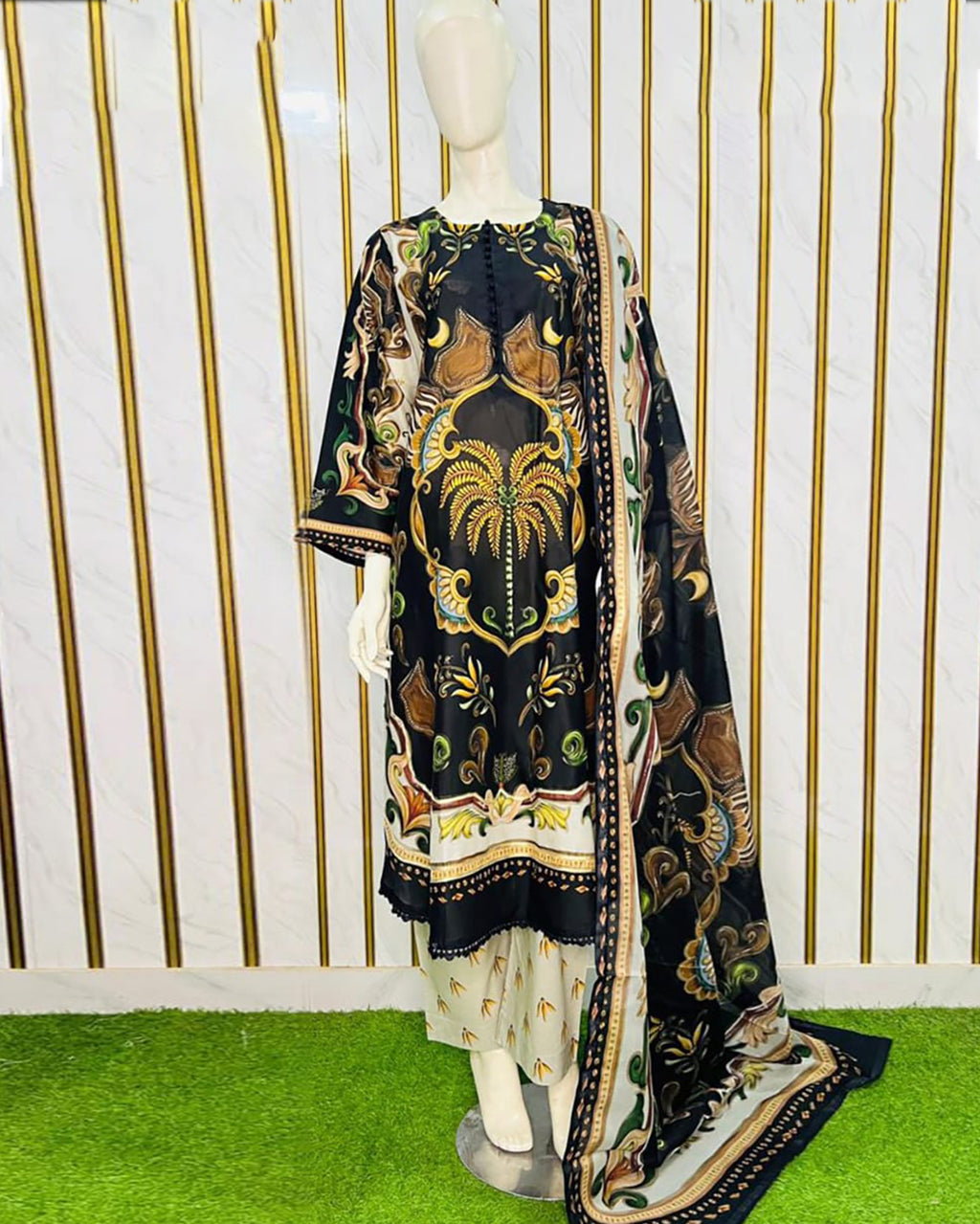 Digital Printed Long A/Line Shirt Long Three pc Suits