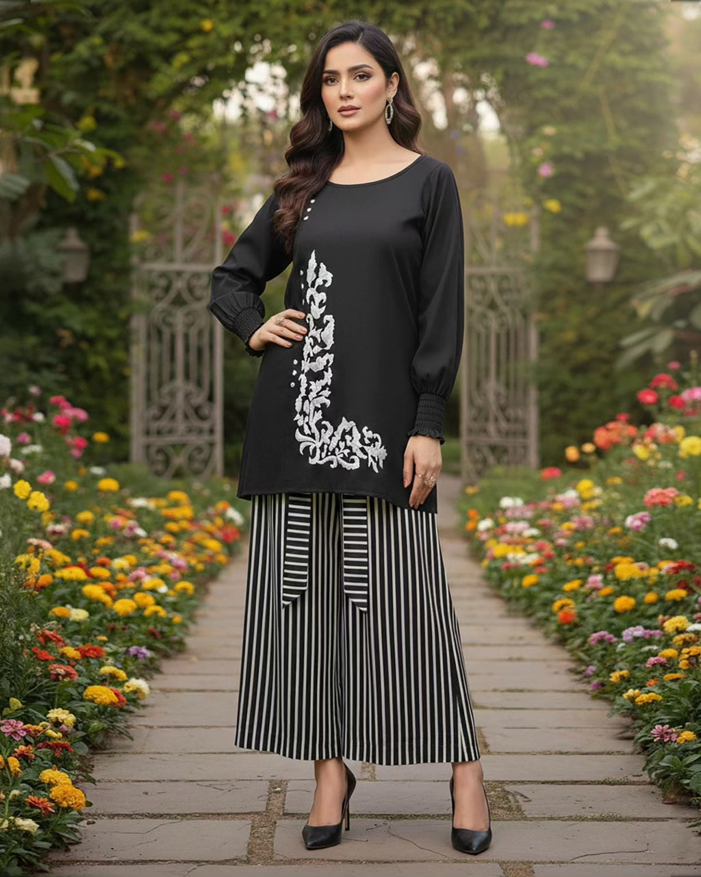 Designer Embroidered Digital Printed Three Pc Dress