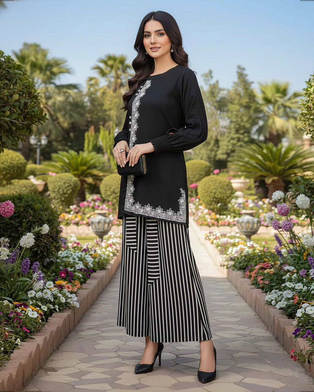 Designer Embroidered Digital Printed Three Pc Dress