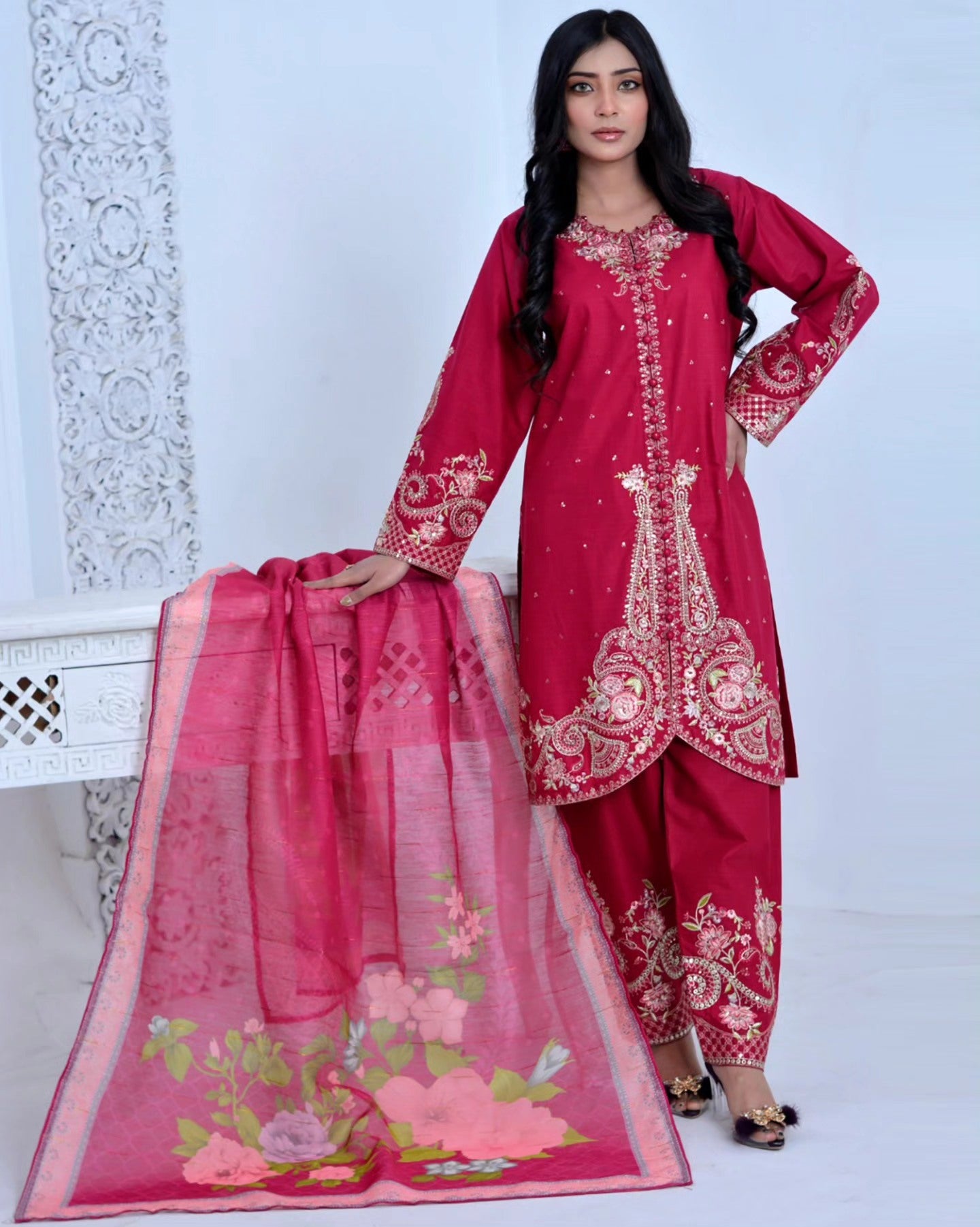 "Diva" Semi Formal Embroidered Three Piece Suits
