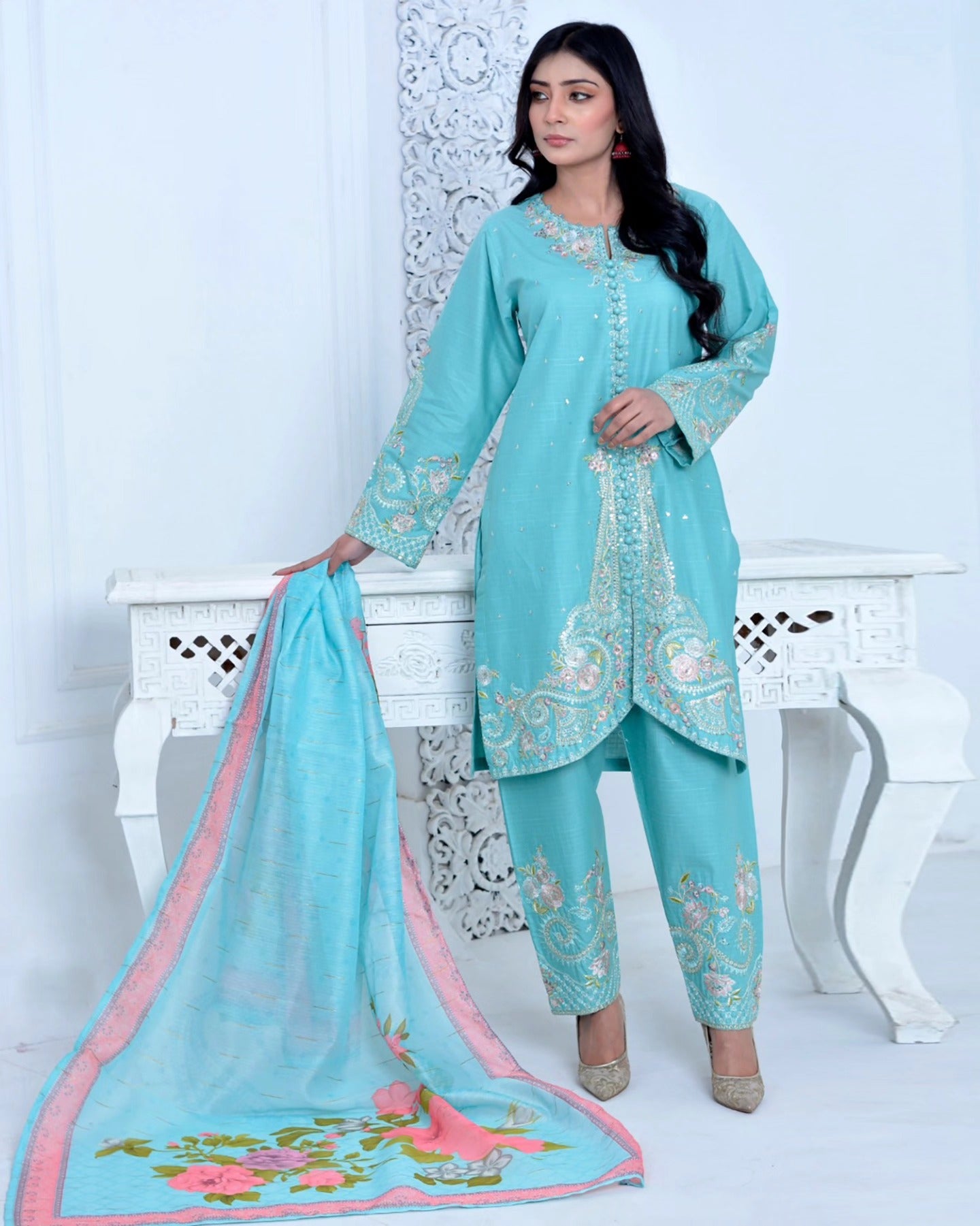 "Diva" Semi Formal Embroidered Three Piece Suits