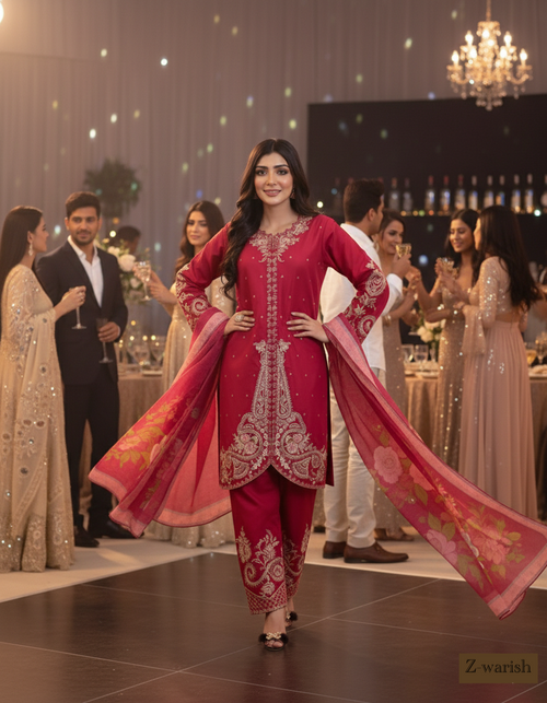 "Diva" Semi Formal Embroidered Three Piece Suits