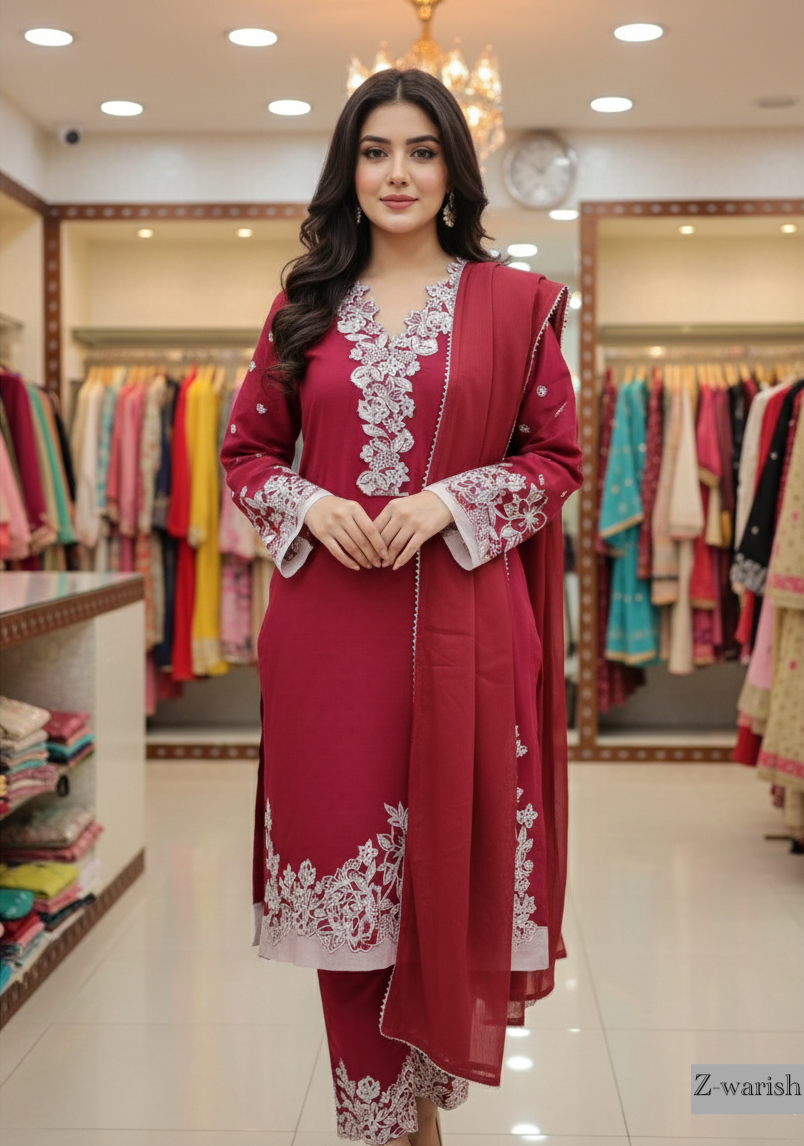Presenting "Sumbal" Designer Embroidered Three Piece Suits