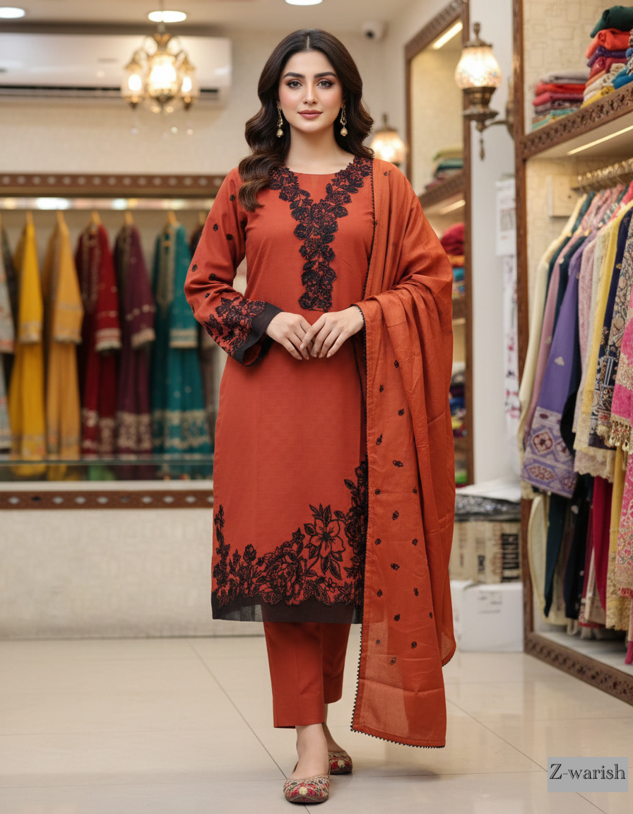 Presenting "Sumbal" Designer Embroidered Three Piece Suits