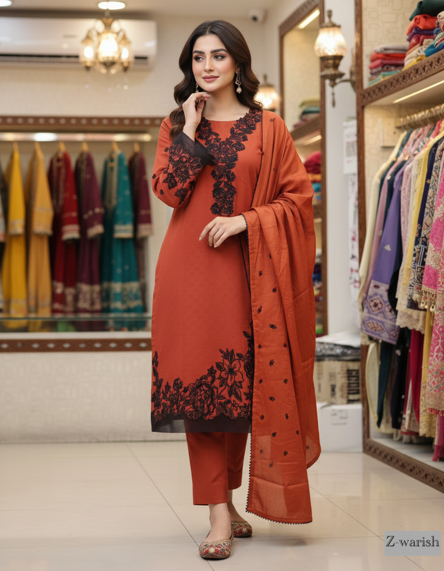Presenting "Sumbal" Designer Embroidered Three Piece Suits