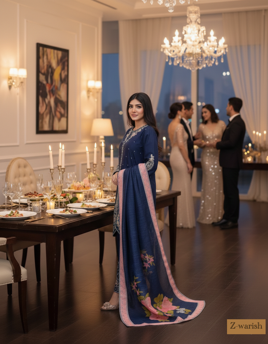 "Diva" Semi Formal Embroidered Three Piece Suits(78272)