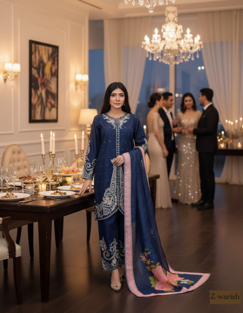 "Diva" Semi Formal Embroidered Three Piece Suits(78272)