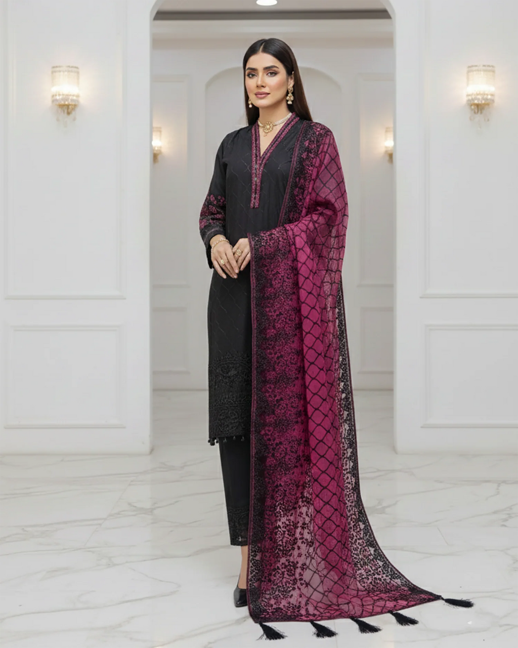 Presenting "Aswad" Semi Formal Embroidered Three Piece Suits